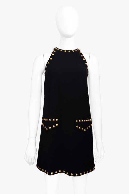 Moschino Black Halter Dress With Gold Studs