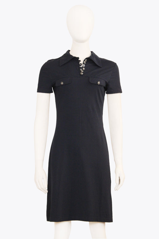 Fendi Blue Shortsleeve Midi Dress With Button Detail