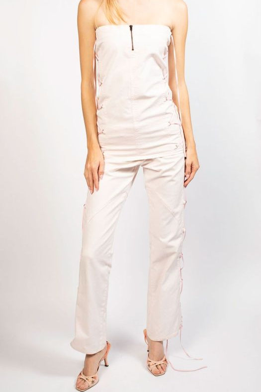 Versace Pink Strapless Top & Ribbon Pants Set