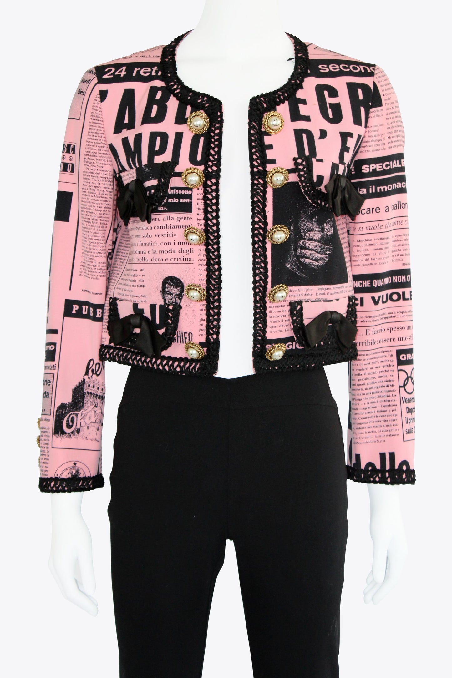 Moschino Pink &  Black Newspaper Print Jacket