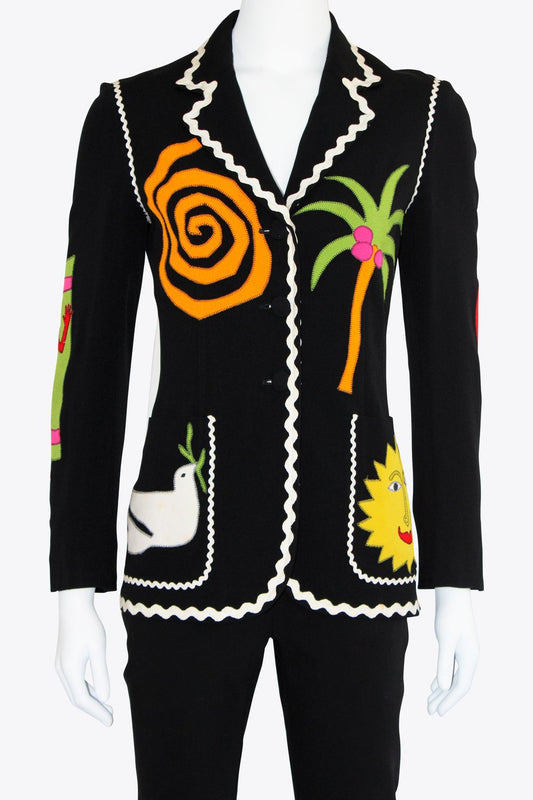 Moschino Black Jacket With Colorful Embroidery