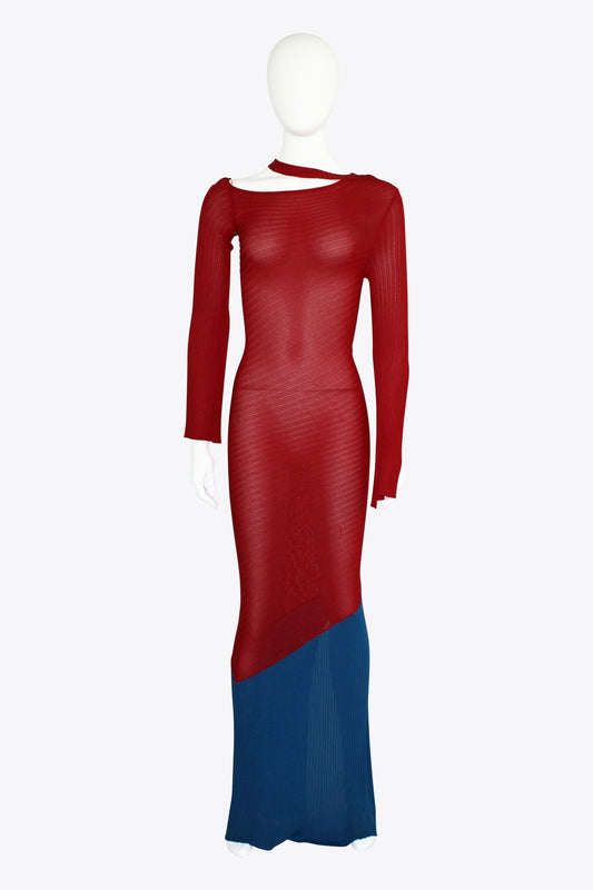 Each Other Red & Blue Longsleeve Gown With Neckline Cutout