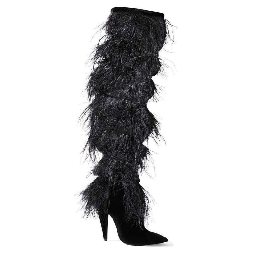 saint laurent ysl yeti feather over the knee boots