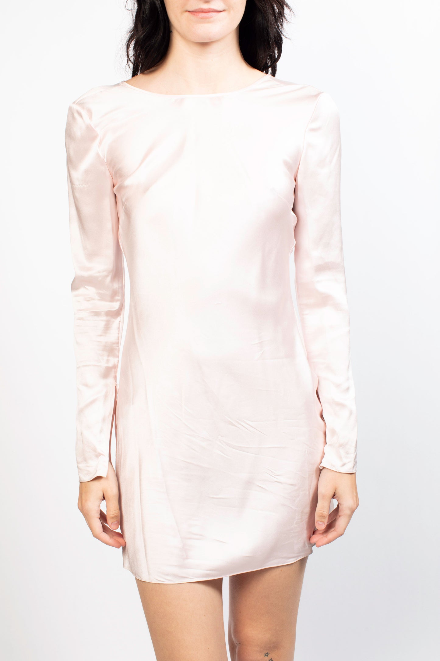 Alexander Wang Light Pink Satin Long Sleeve Mini Dress With Open Back