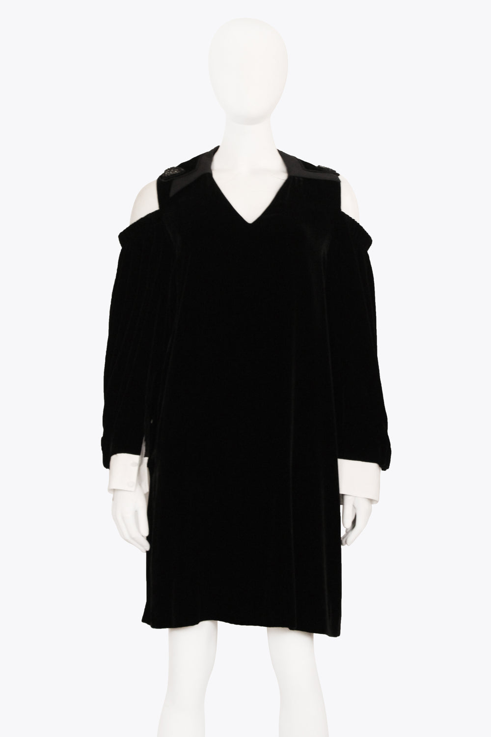 Fendi Black Velvet Longsleeve Dress With Shoulder Cutouts & Collar