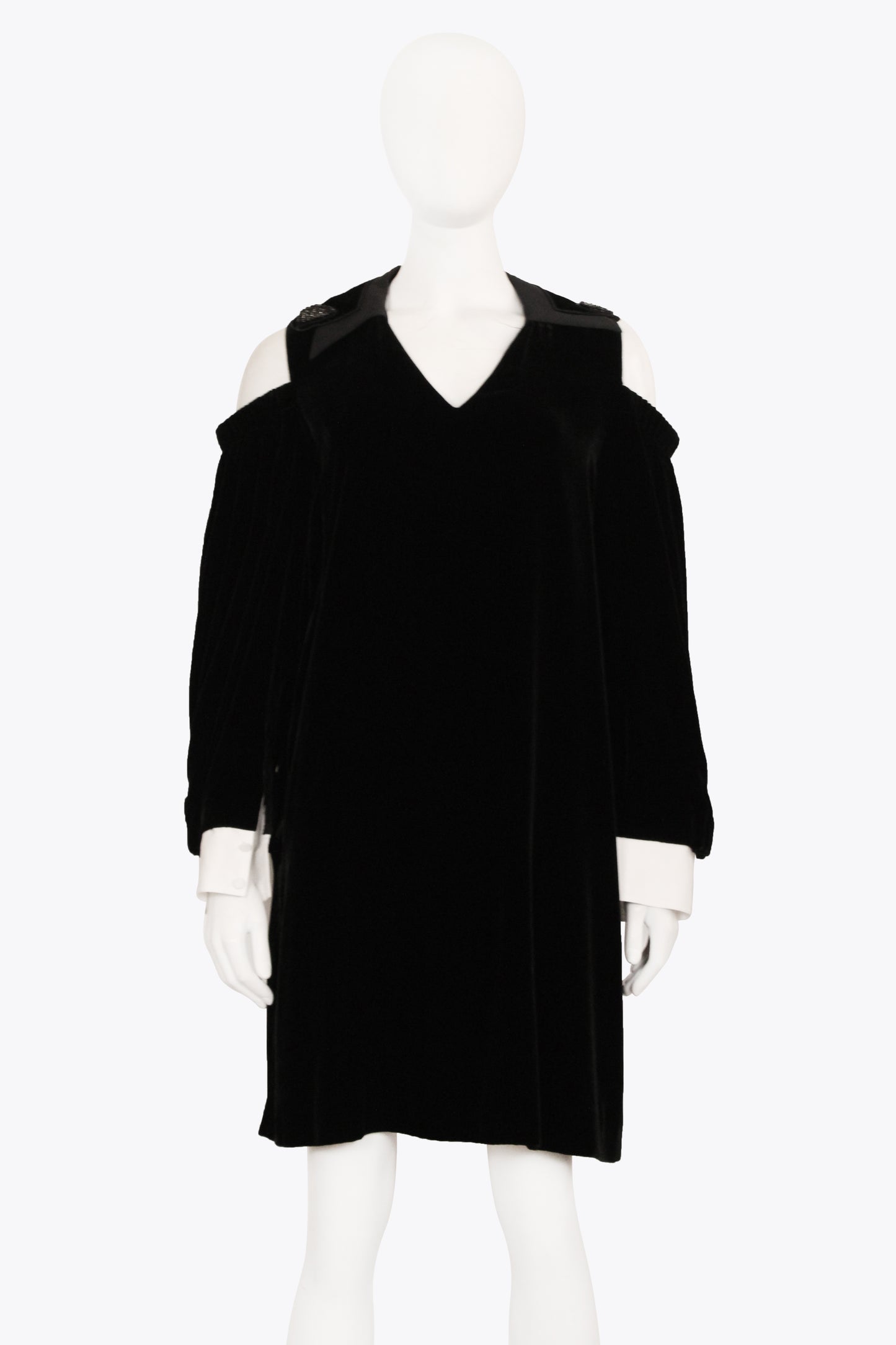 Fendi Black Velvet Longsleeve Dress With Shoulder Cutouts & Collar