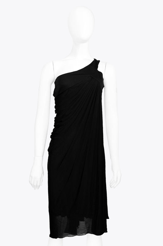 Versace Black One Shoulder Pleated Cocktail Dress