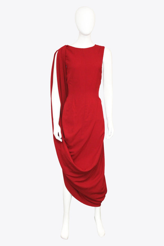 Maison Margiela Red Draped Shoulder Gown