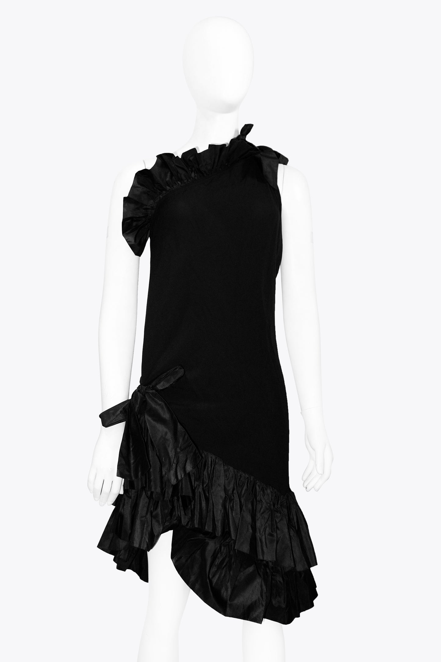 Saint Laurent Black One Shoulder Dress With Ruffle Detail