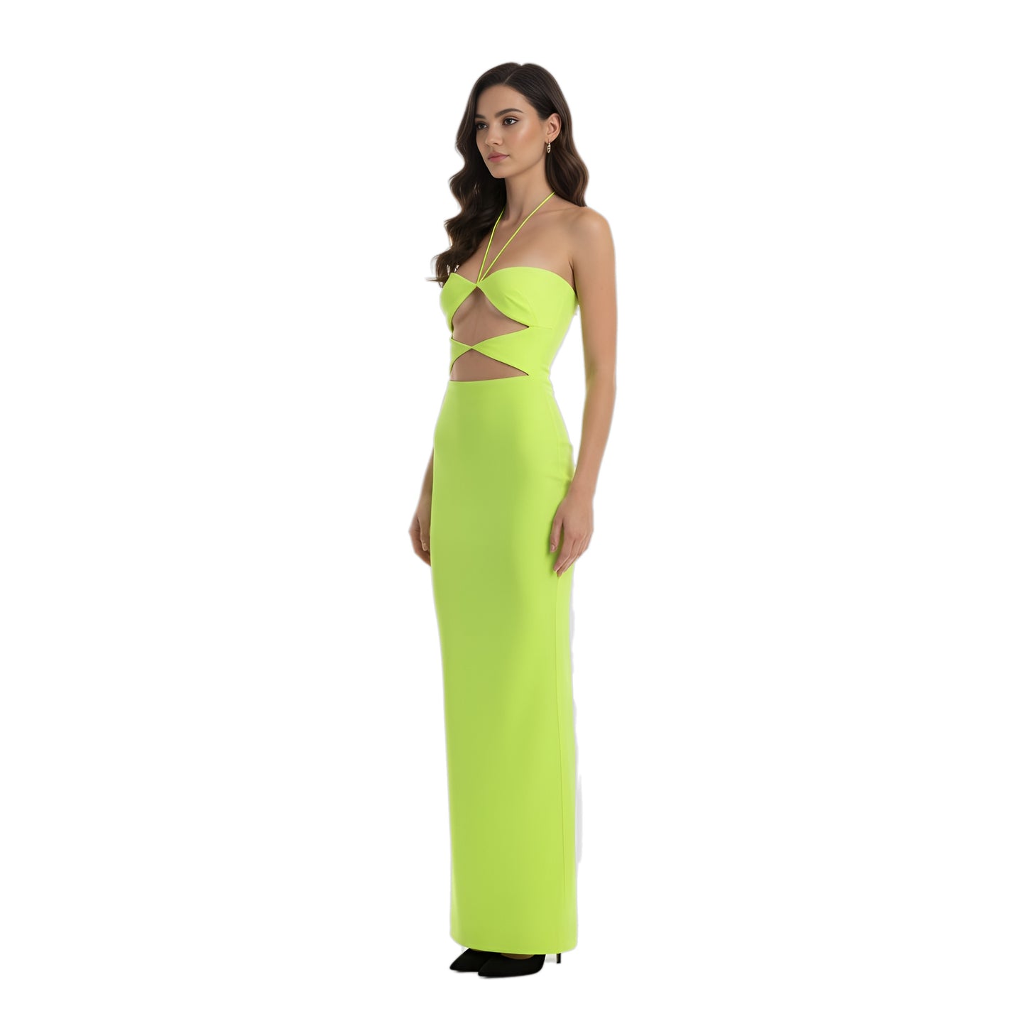 alex perry neon yellow cut out gown