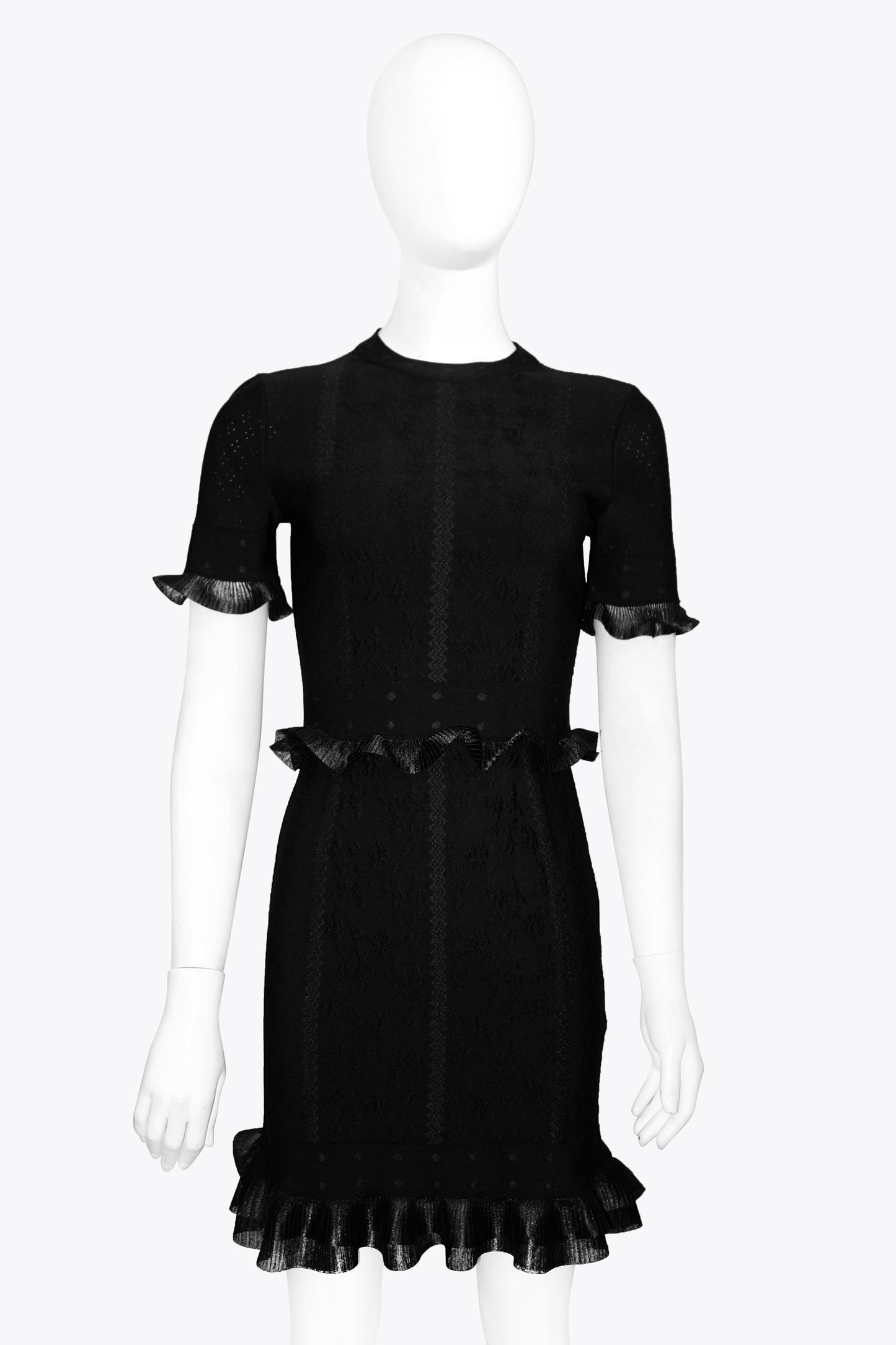 Alexander McQueen Black Short-Sleeve Ruffles Dress