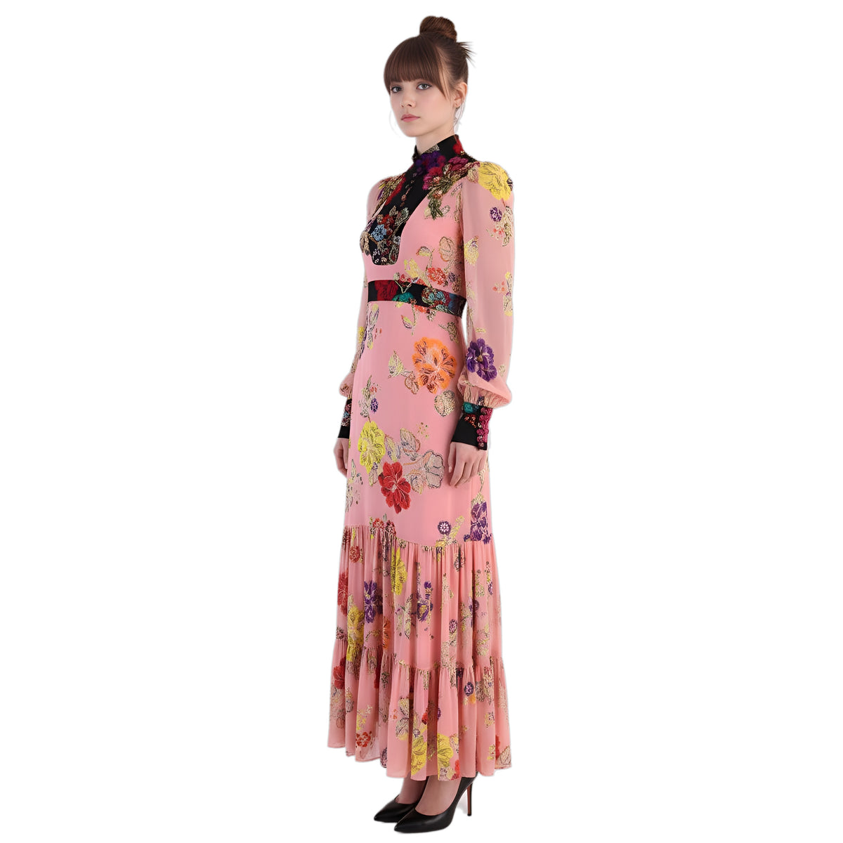 gucci pink floral maxi dress