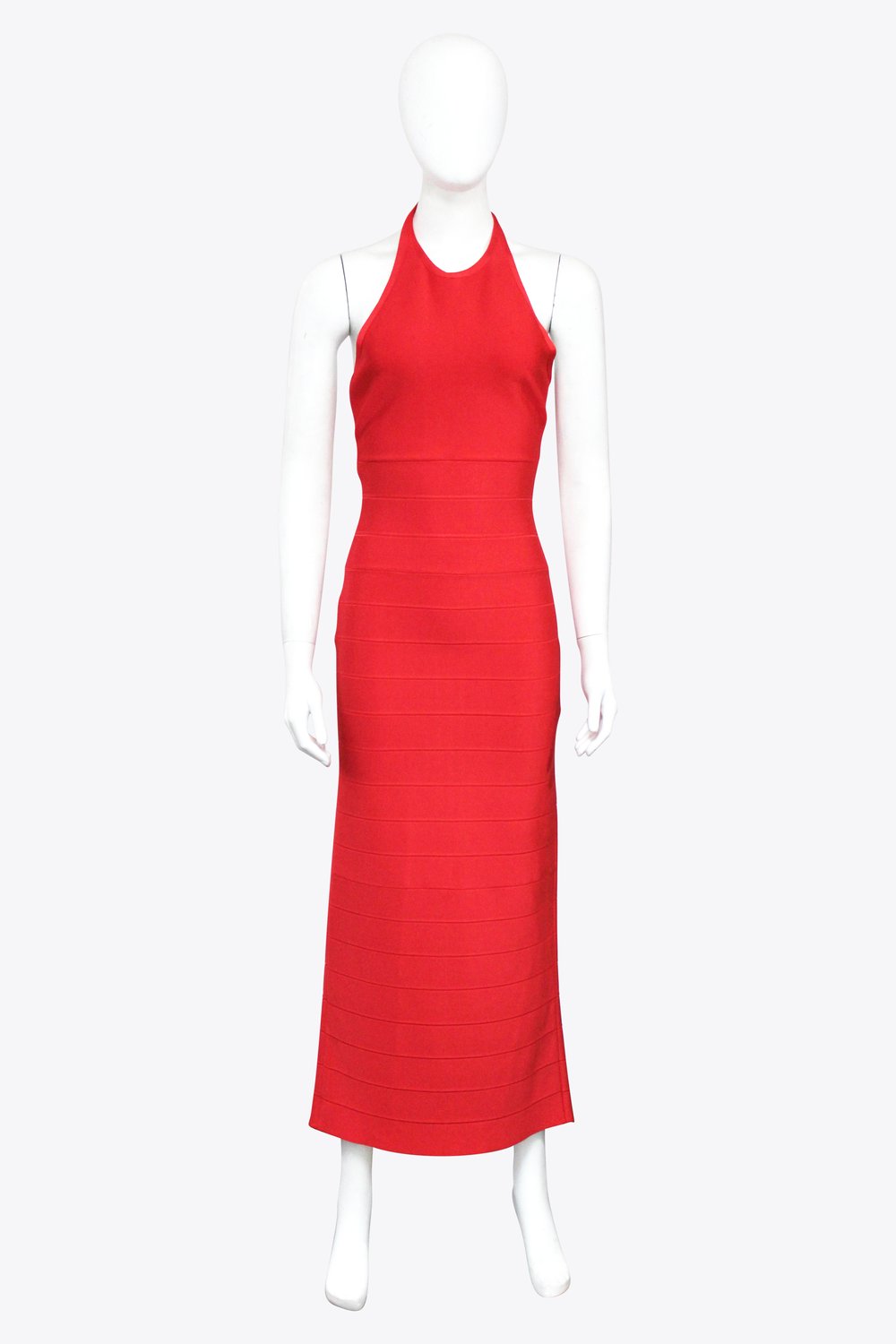 Herve Leger Red Halter Gown