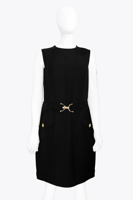 Philosophy Di Alberta Ferretti Black Sleeveless Dress With Gold Buckle Belt