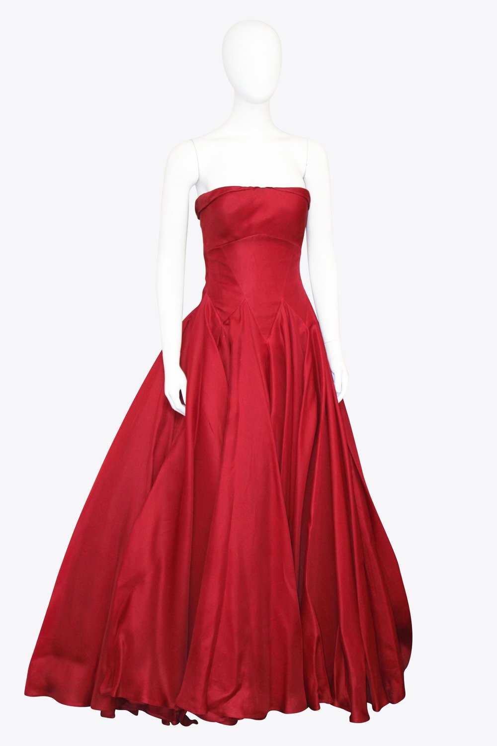 Zac Posen Red Strapless Back Bow Gown