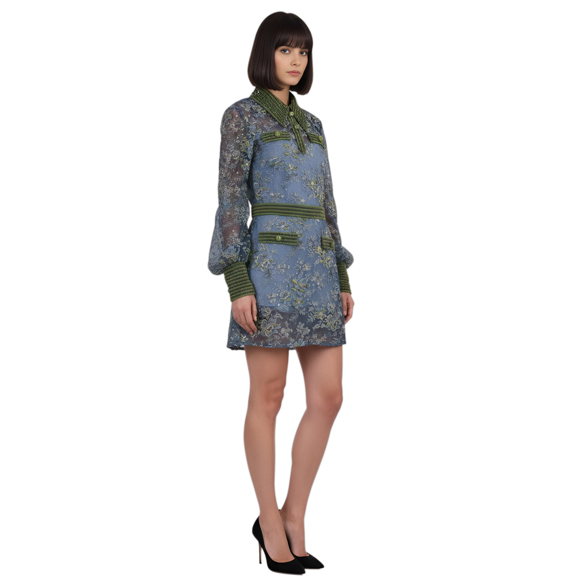gucci blue floral lace dress