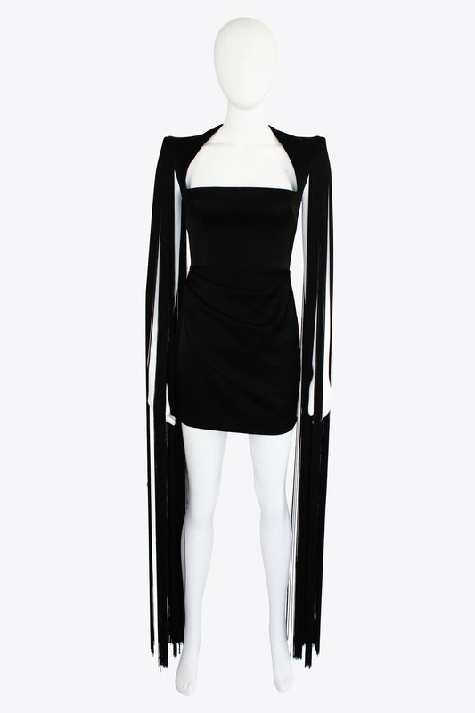 Alex Perry Black Mini Dress with Arm Tassles