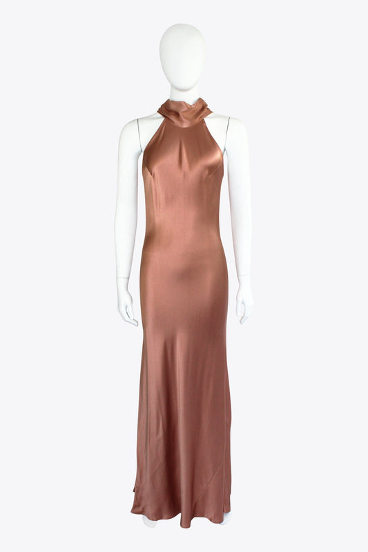 Galvan London Pink High-Neck Satin Gown