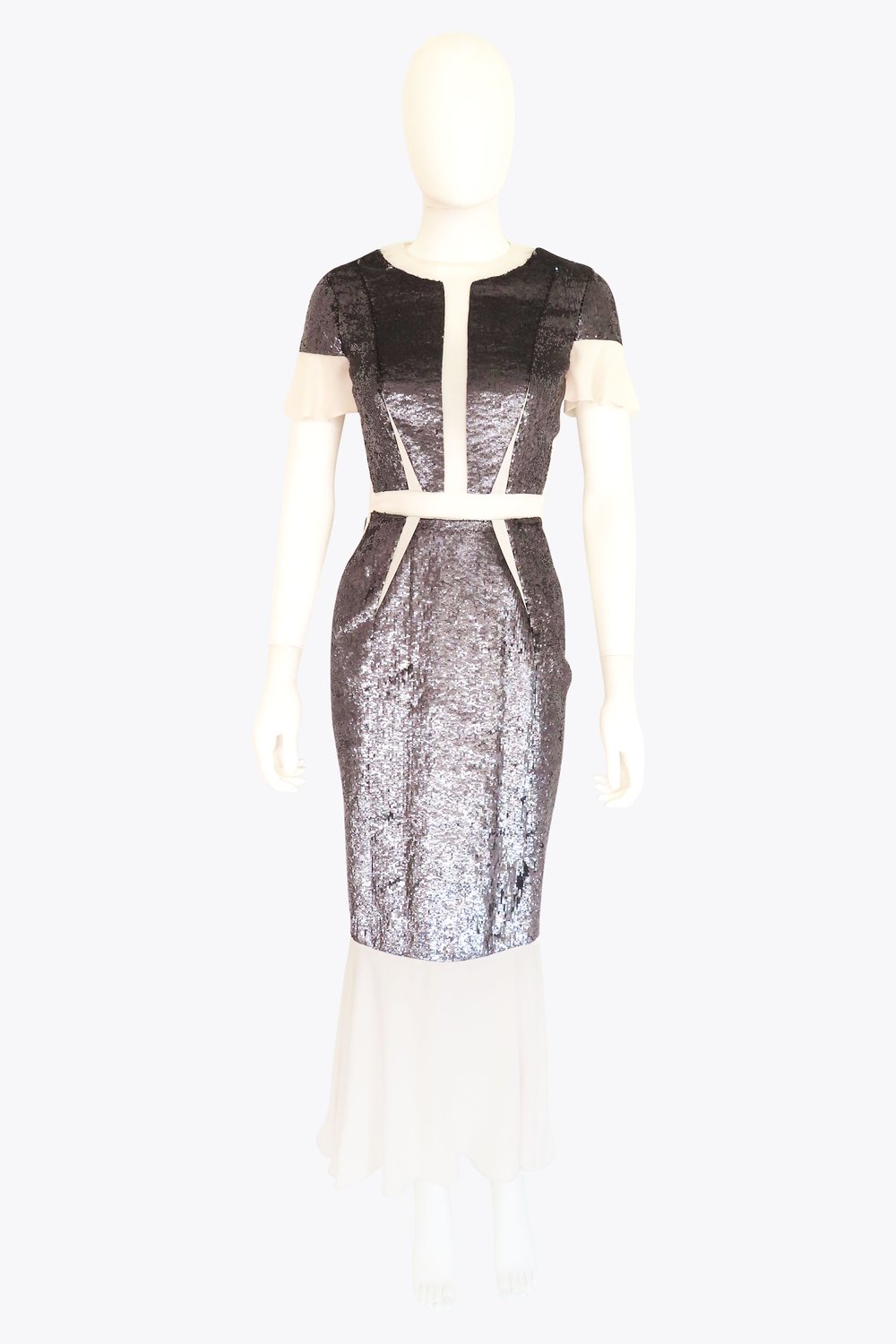 Silver Sequin Dress With Faux Cutouts