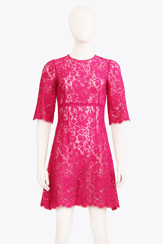 Dolce & Gabbana Pink Lace Quarter Sleeve Dress