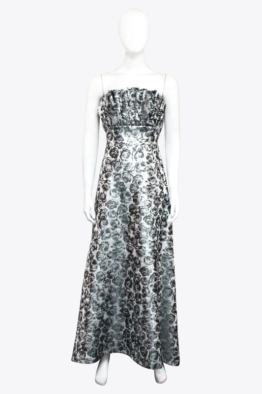 Carolina Herrera Silver Floral Strapless Gown