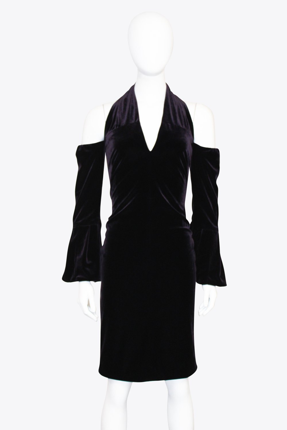 Tom Ford Purple Velvet Halter Long Sleeve Dress