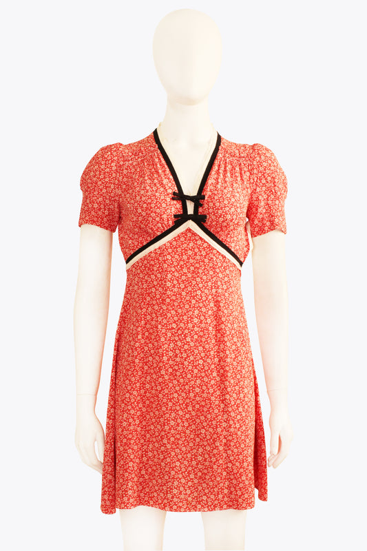 Miu Miu Red Floral Shortsleeve Mini Dress