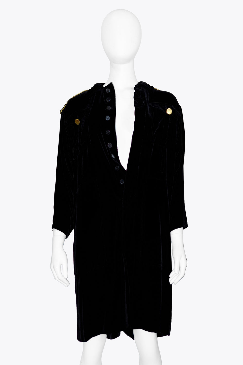 Givenchy Black Velvet Long-Sleeve Romper With Gold Buttons