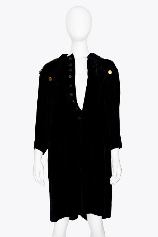 Givenchy Black Velvet Long-Sleeve Romper With Gold Buttons