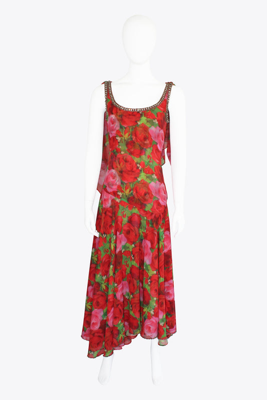 Richard Quinn Red Floral Midi Dress