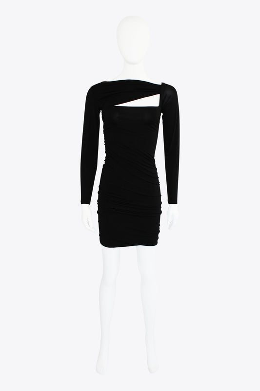 Balmain Black Long Sleeve Neck Cut Out Dress