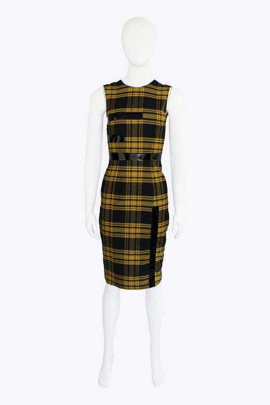 Versace Yellow and Black Plaid Dress