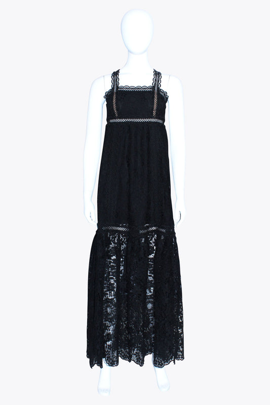 NL Black Lace Peasant Maxi Gown