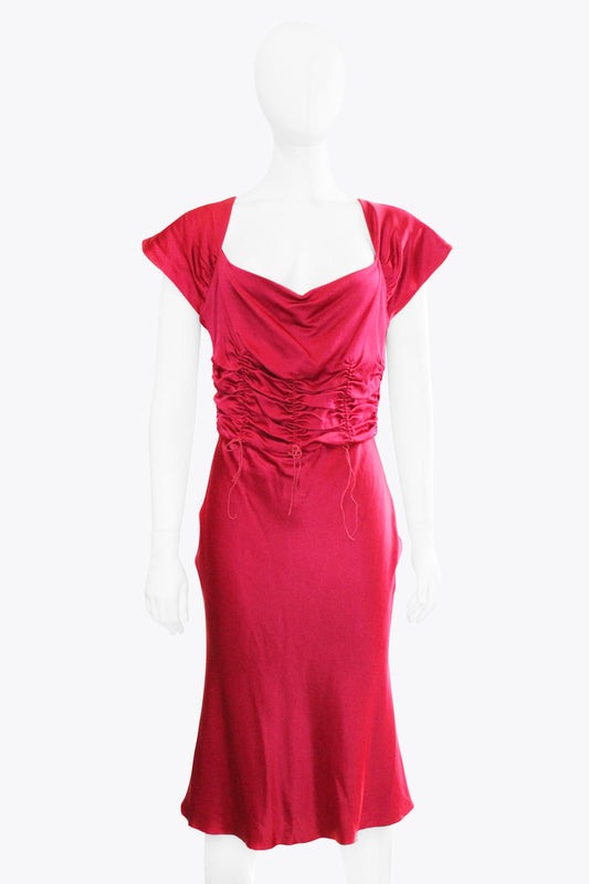 John Galliano Pink Midi Dress With Ruching