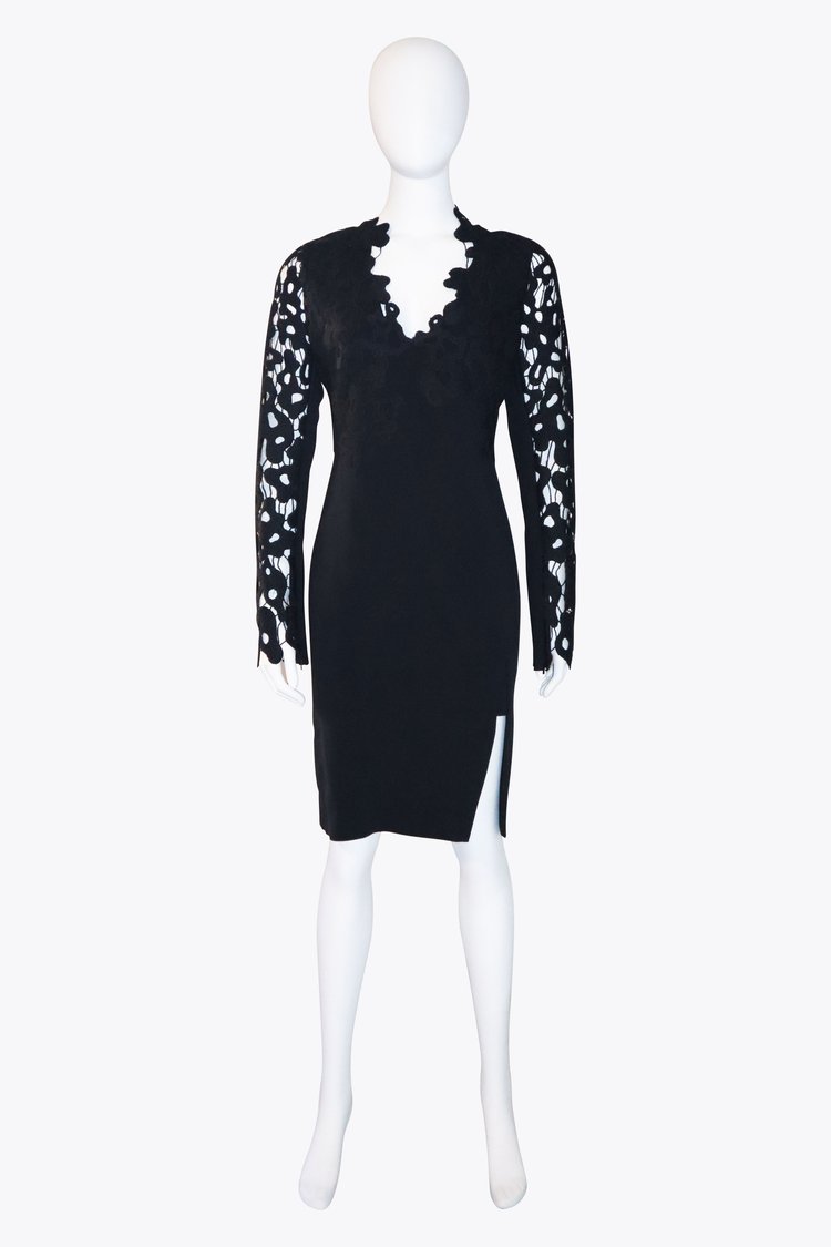 David Koma Black Dress with Lace Sleeves