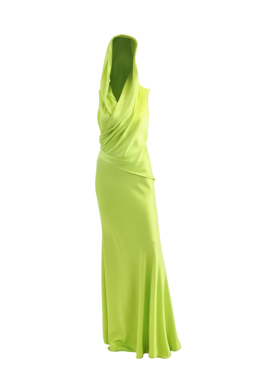 halpern hooded draped satin gown
