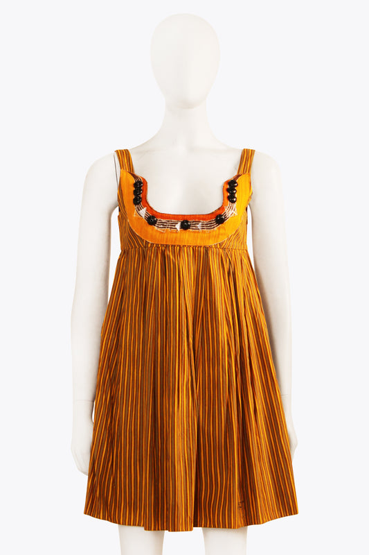 Miu Miu Orange Lined Babydoll Dress With Jewls Detail