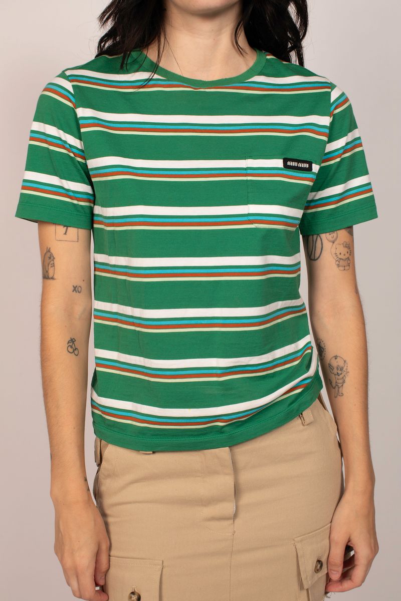 Miu Miu Green Striped T-Shirt