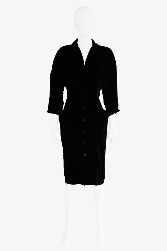 Thierry Mugler Black Velvet Long Sleeve Dress