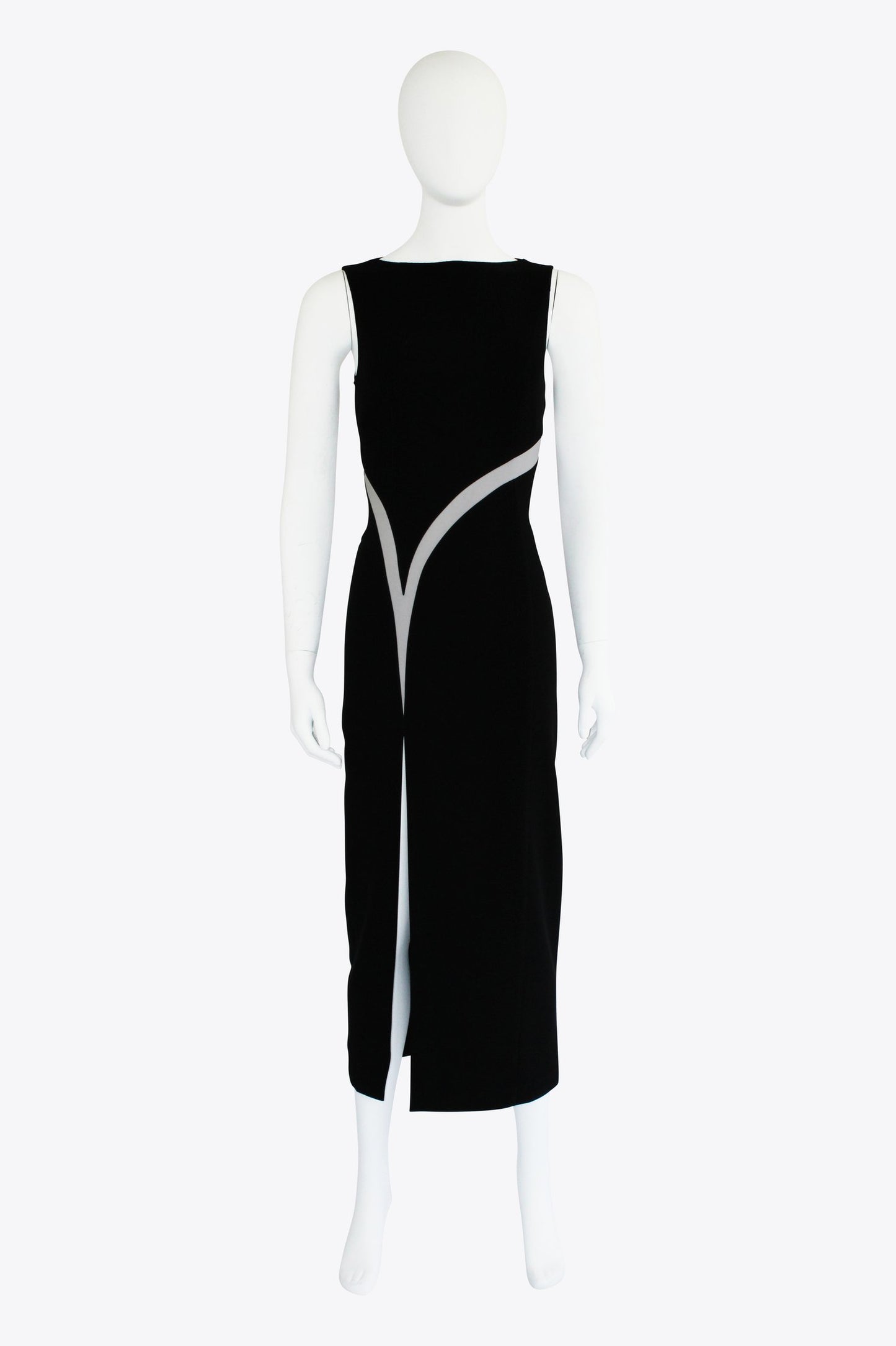 Thierry Mugler Black Maxi Dress with White Line Accent