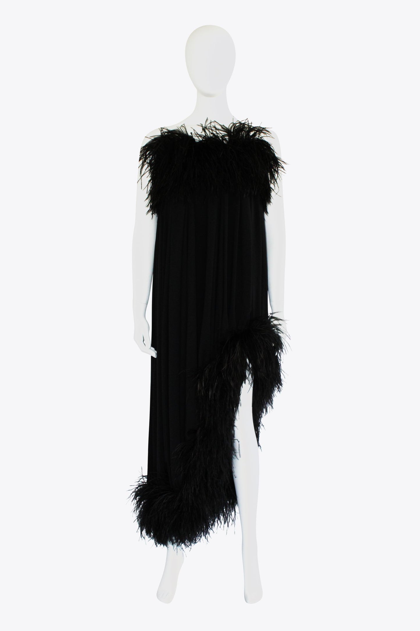 Saint Laurent Black Jersey Feather Evening Strapless Gown