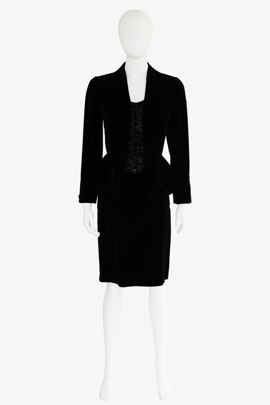 Thierry Mugler Black Sparkly Velvet Long Sleeve Dress