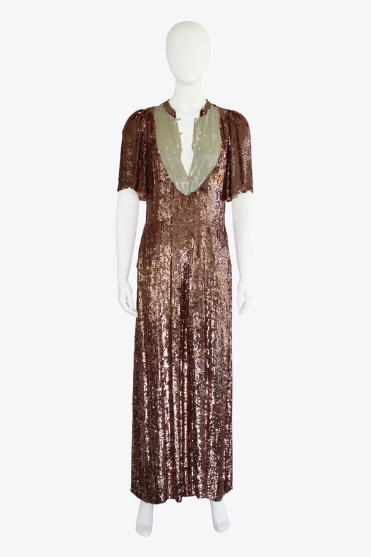 Temperley London Pink Sequin Gown With Droop Sleeve