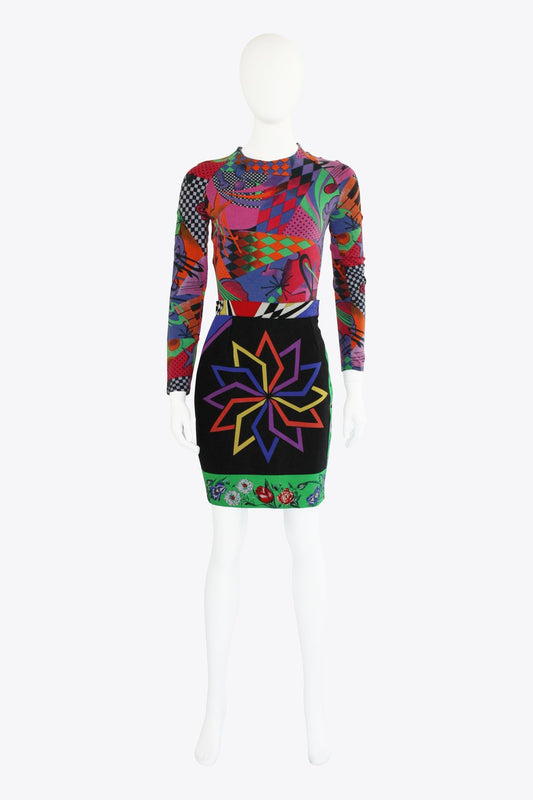 Versace Multicolored Geometric Print Matching Skirt Set