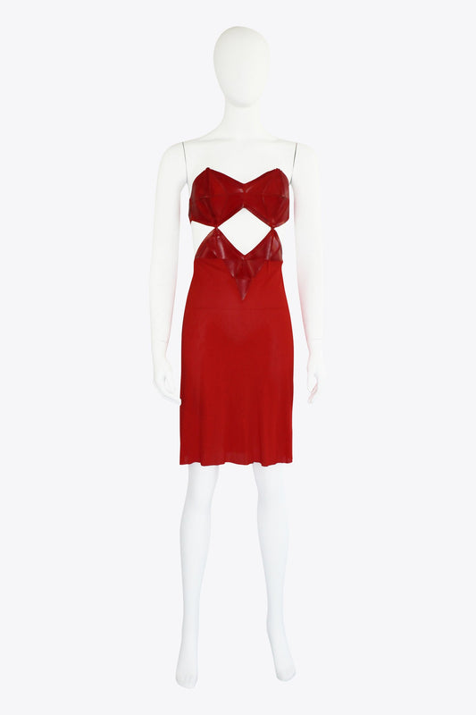 Jean Paul Gaultier Red Leather Cut-Out Dress