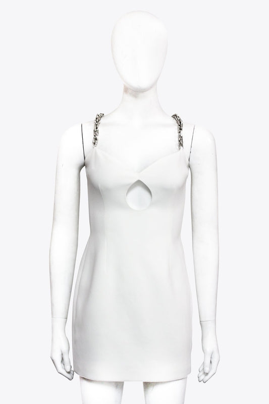 David Koma White Keyhole Mini Dress with Chain Straps