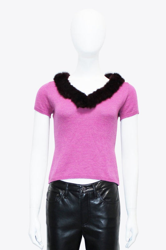 Maja Hanson Pink Tee with Fur Trim