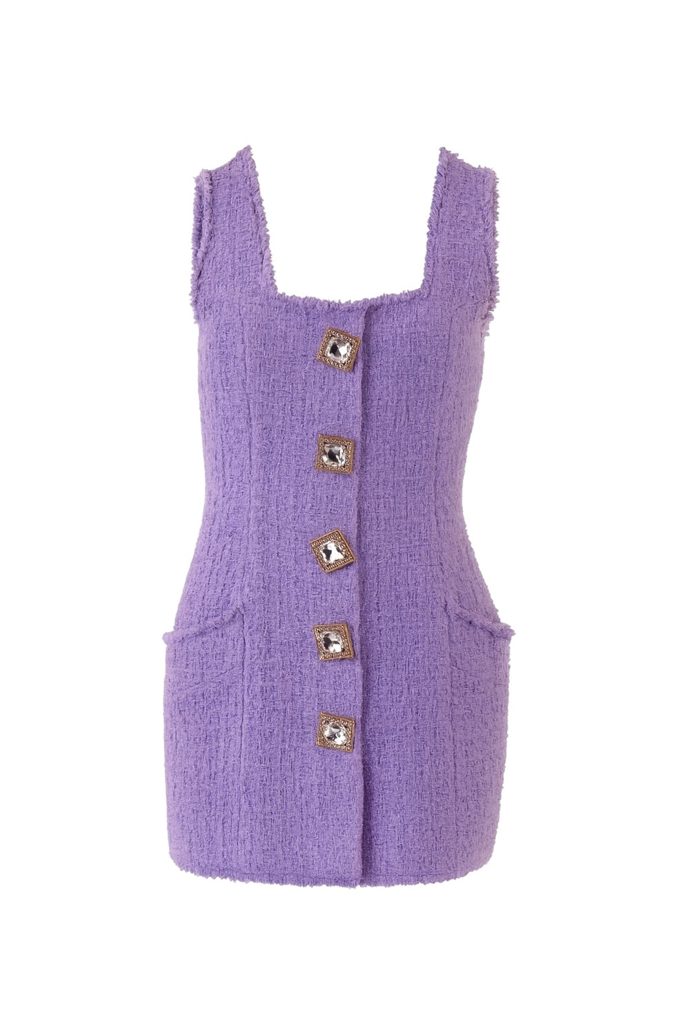 balmain button-embellished lavender tweed dress