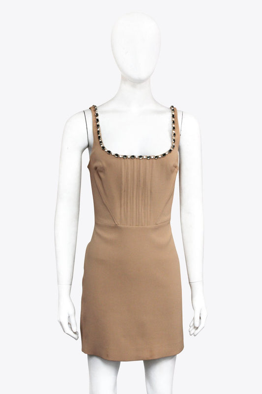 David Koma Brown Jewel Neckline Dress