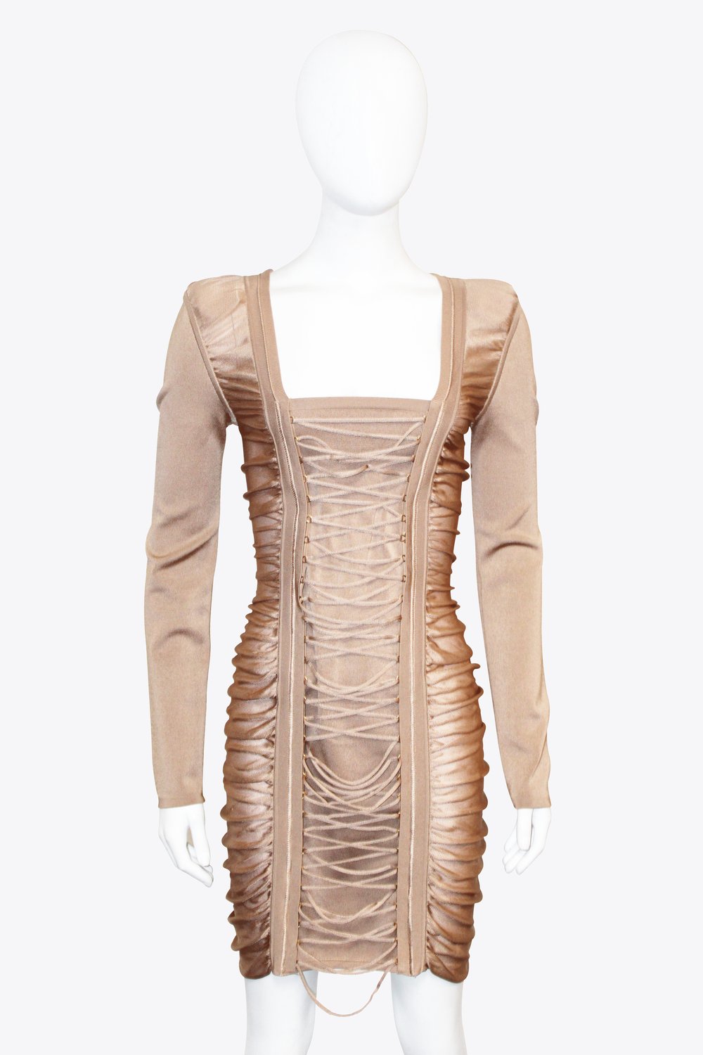 Balmain Brown Lace Up Mini Dress